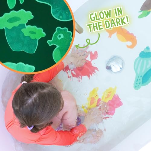 Glo Pals Glow-in-The-Dark Grips Bathtub Stickers for Kids – 8 Extra Large Non-Slip Bath Stickers & Fun Anti-Slip Tub Decals – Textured Bath Grips for Kids Bathroom Safety - Guppy - Image 2