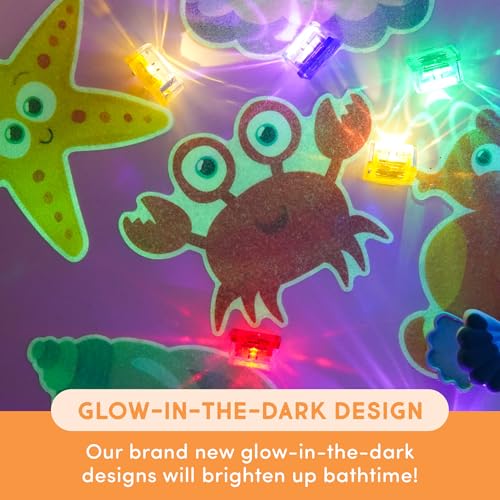 Glo Pals Glow-in-The-Dark Grips Bathtub Stickers for Kids – 8 Extra Large Non-Slip Bath Stickers & Fun Anti-Slip Tub Decals – Textured Bath Grips for Kids Bathroom Safety - Guppy - Image 4