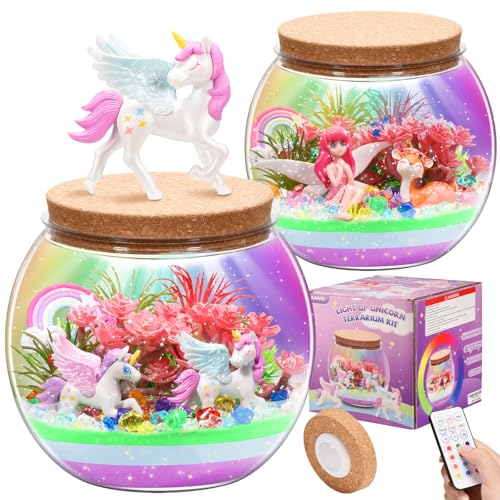 Kaivee 2 Theme in 1 Jar Light Up Unicorn Terrarium Kit Night Light Fairy Terrarium Kit Creativity DIY Aarts Crafts for Girls Toys Ages 4 5 6 7 8 Year Old Girl Birthday Gifts - Image 1