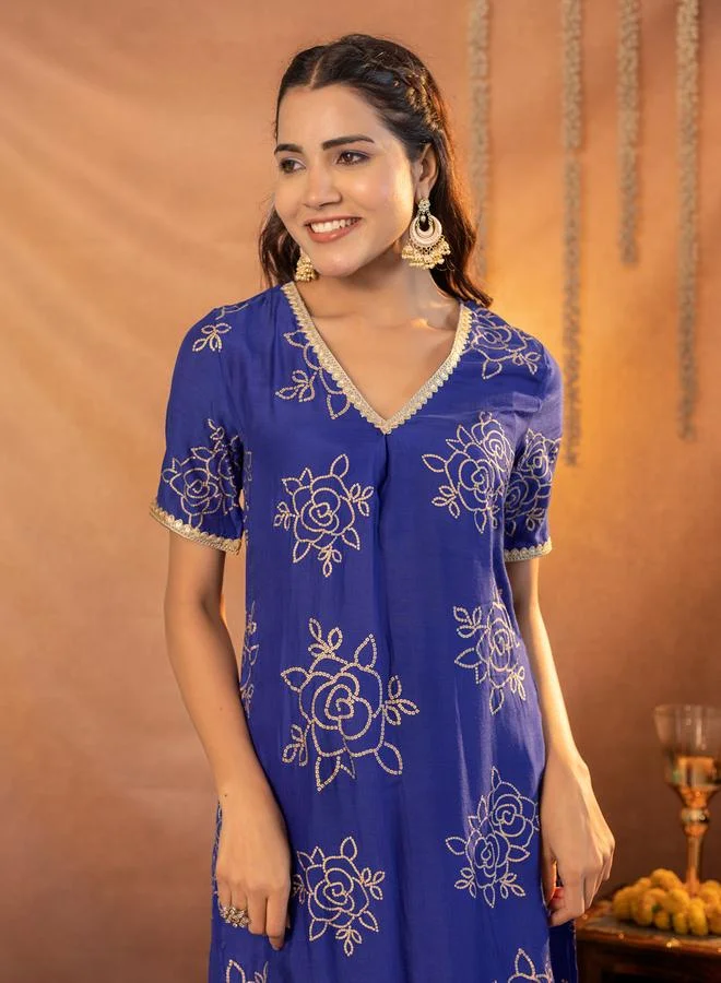 KASYA Muslin Gold Printed Kurta and Pants Co-Ords