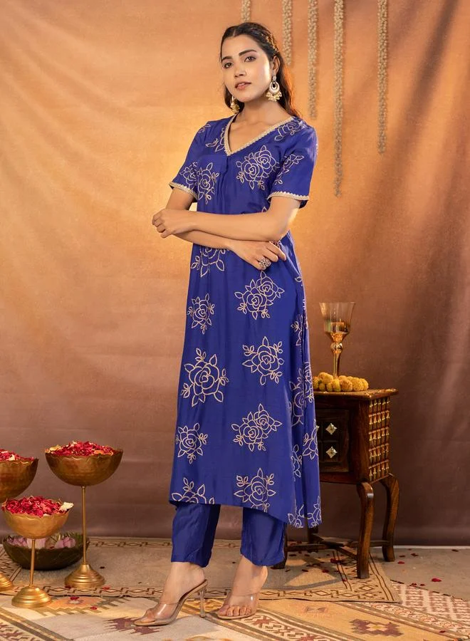 KASYA Muslin Gold Printed Kurta and Pants Co-Ords