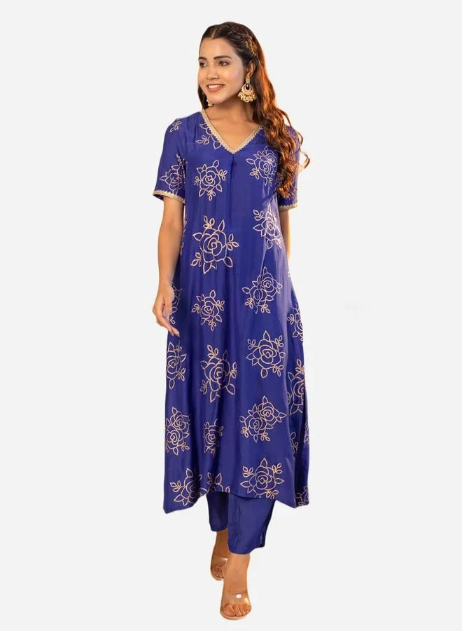 KASYA Muslin Gold Printed Kurta and Pants Co-Ords