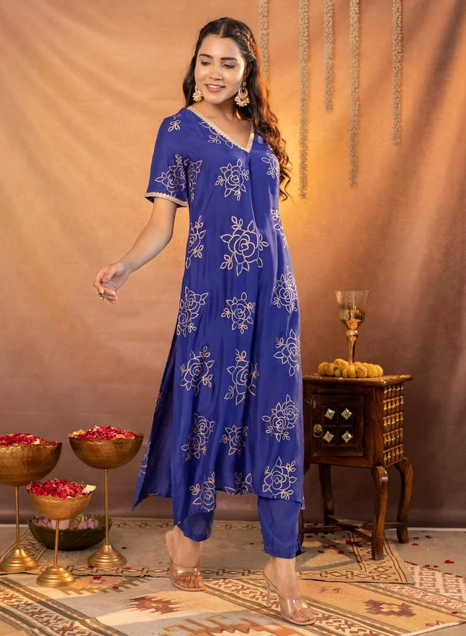 KASYA Muslin Gold Printed Kurta and Pants Co-Ords