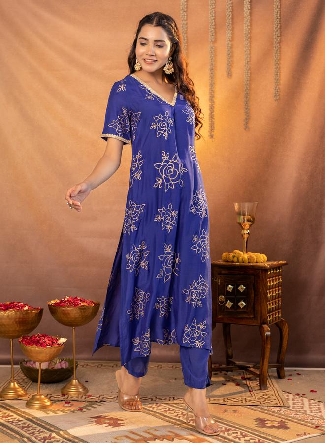 KASYA Muslin Gold Printed Kurta and Pants Co-Ords - Image 2