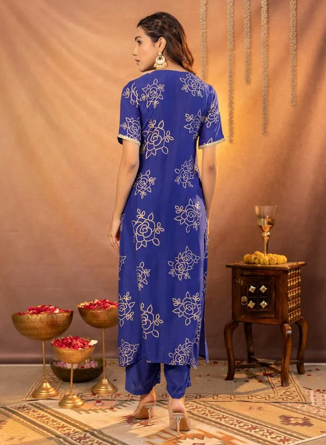 KASYA Muslin Gold Printed Kurta and Pants Co-Ords