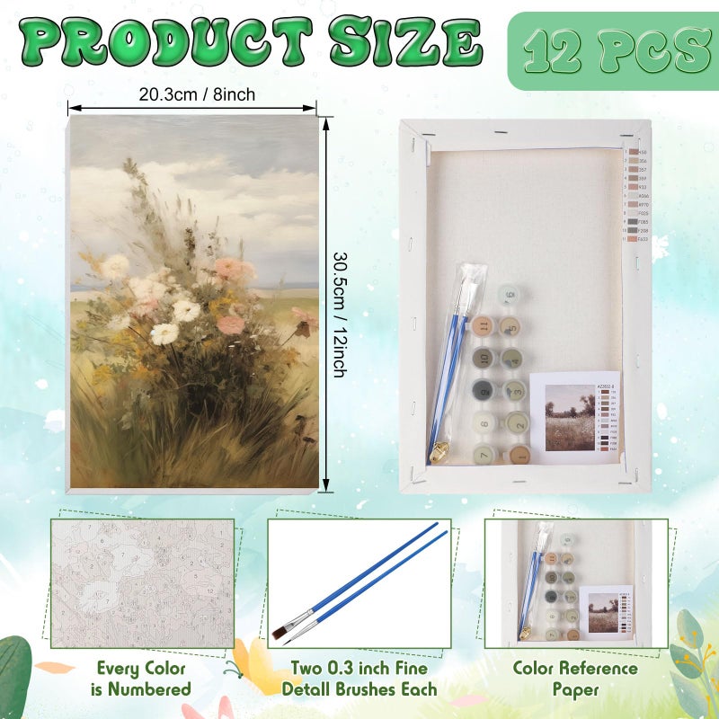 Nezyo 12 Sets Paint by Numbers 8 x 12 Inch for Adults Beginner with Wooden Frames Canvas DIY Acrylic Painting Kit Art Gift for Painting Party Sip and Paint Events for Home Decor(Vintage Countryside) - Image 4