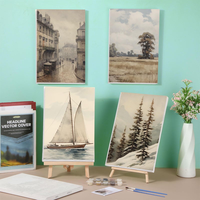 Nezyo 12 Sets Paint by Numbers 8 x 12 Inch for Adults Beginner with Wooden Frames Canvas DIY Acrylic Painting Kit Art Gift for Painting Party Sip and Paint Events for Home Decor(Vintage Countryside) - Image 5