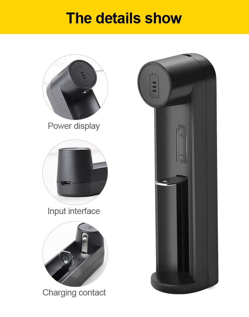 amiciSmart Smart Battery Charger for 21700 20700 26650 18650 18490 16340 14500 10400 Batteries, Single-Slot Universal Rechargeable Cell Charger with LED Indicator - Image 2