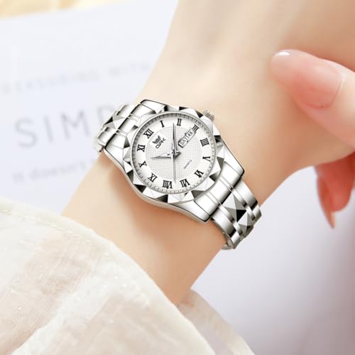 OPK Wacthes for Women Silver White Easy to Read Stainless Steel Ladies Watches for Female Small Watch Waterproof Luminous Day Date - Image 3