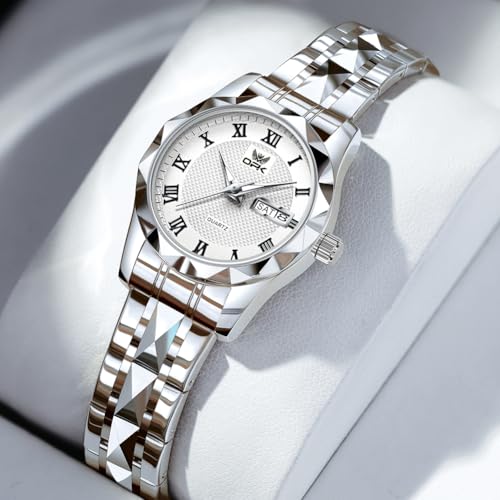 OPK Wacthes for Women Silver White Easy to Read Stainless Steel Ladies Watches for Female Small Watch Waterproof Luminous Day Date - Image 2