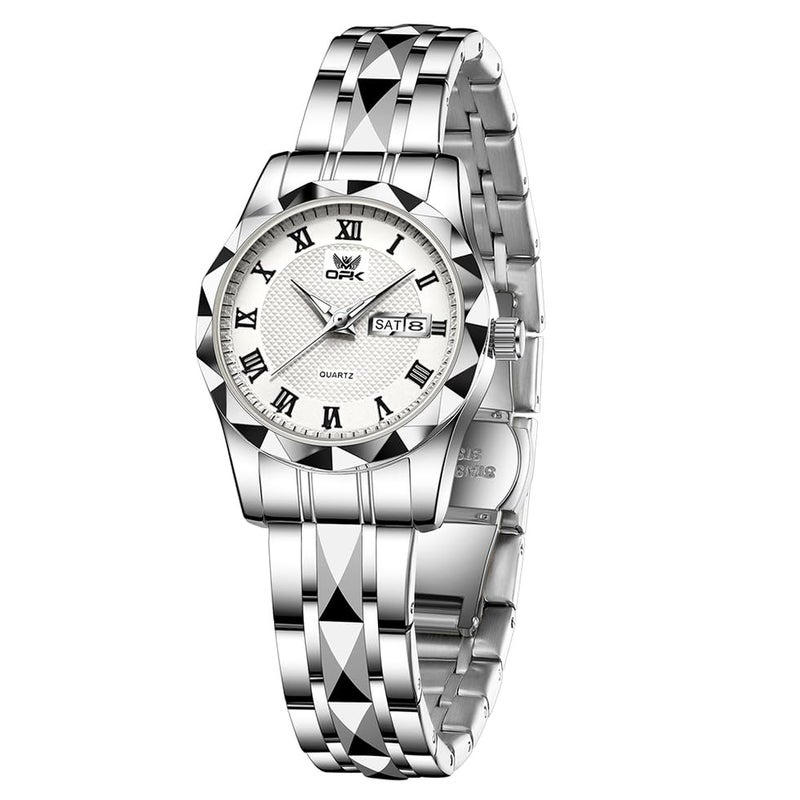 OPK Wacthes for Women Silver White Easy to Read Stainless Steel Ladies Watches for Female Small Watch Waterproof Luminous Day Date - Image 1
