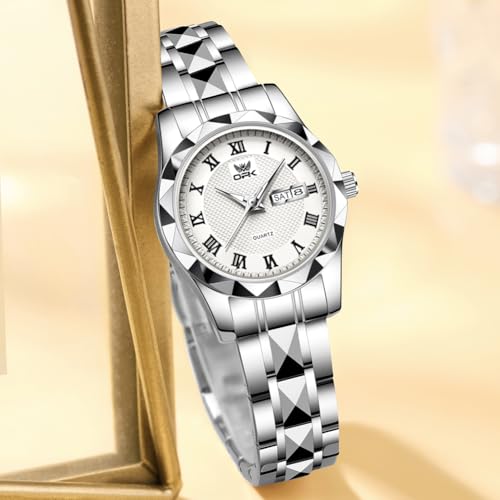 OPK Wacthes for Women Silver White Easy to Read Stainless Steel Ladies Watches for Female Small Watch Waterproof Luminous Day Date - Image 4