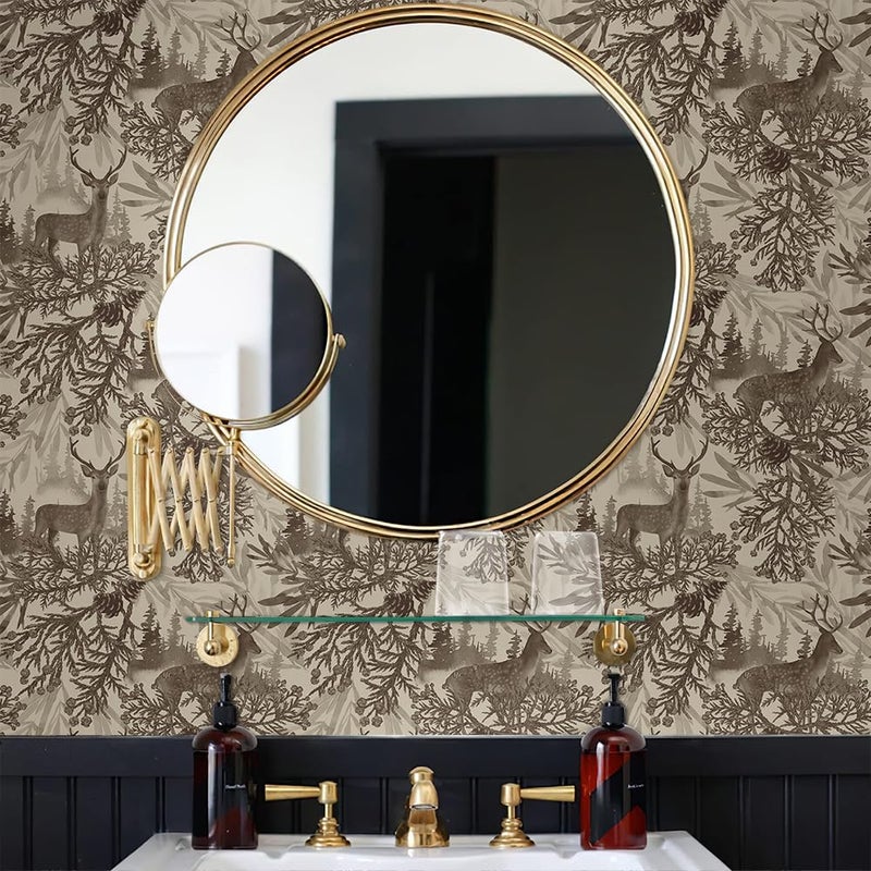 MuralPeel Boho Animals Forest Deer Vintage Pine Tree Leaf Peel and Stick Wallpaper Self Adhesive Removable Easy Peel Off Contact Paper Stick on Wall Paper for Bedroom Cabinet Renter Friendly - Image 4