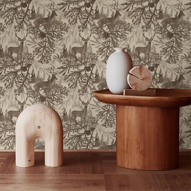 MuralPeel Boho Animals Forest Deer Vintage Pine Tree Leaf Peel and Stick Wallpaper Self Adhesive Removable Easy Peel Off Contact Paper Stick on Wall Paper for Bedroom Cabinet Renter Friendly - Image 3