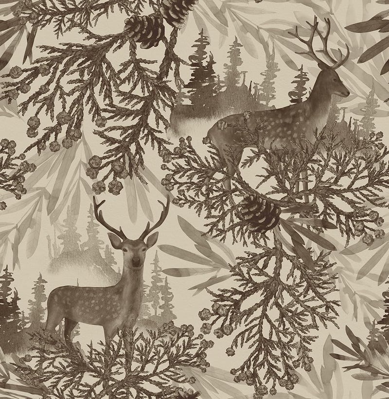 MuralPeel Boho Animals Forest Deer Vintage Pine Tree Leaf Peel and Stick Wallpaper Self Adhesive Removable Easy Peel Off Contact Paper Stick on Wall Paper for Bedroom Cabinet Renter Friendly - Image 1