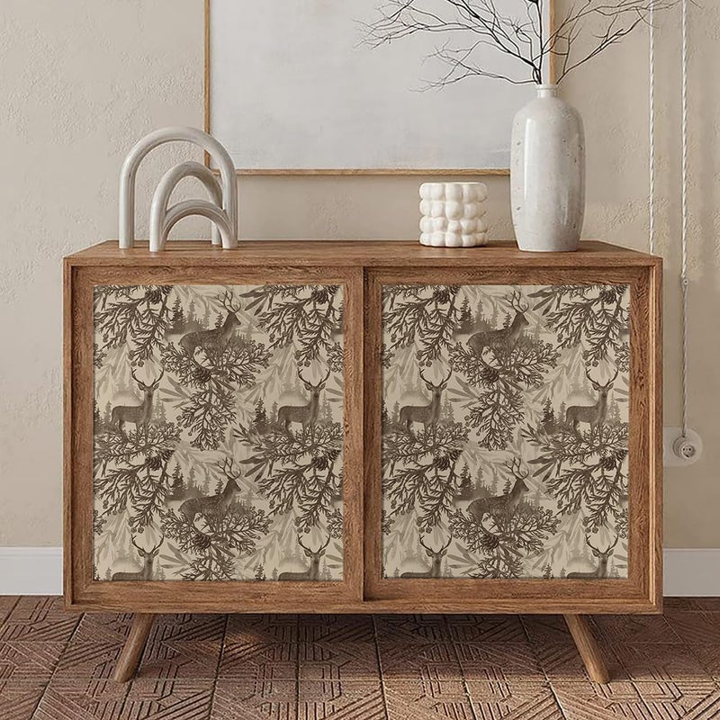 MuralPeel Boho Animals Forest Deer Vintage Pine Tree Leaf Peel and Stick Wallpaper Self Adhesive Removable Easy Peel Off Contact Paper Stick on Wall Paper for Bedroom Cabinet Renter Friendly - Image 5