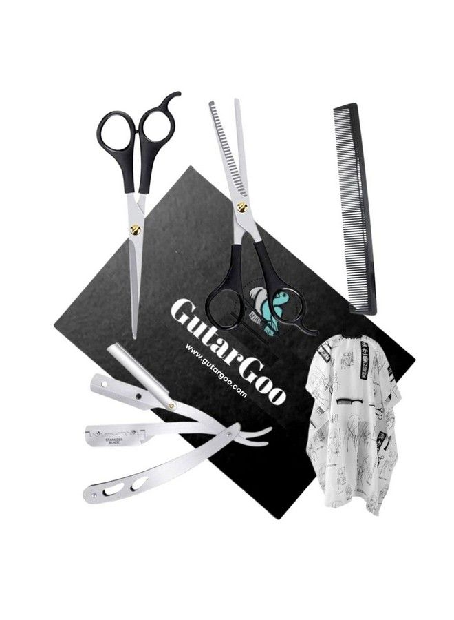 GutarGoo 5 Pcs Professional Hair Cutting Scissors Set; Thinning/Trimming Shears Sharp Barber Styling Scissorssalon Barber Folding Shaving Razor For Mengrooming Comb Hair Cutting Cape/Apron - Image 1