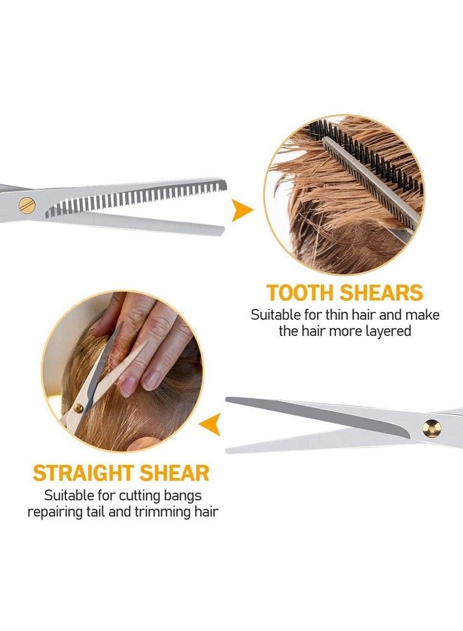 GutarGoo 5 Pcs Professional Hair Cutting Scissors Set; Thinning/Trimming Shears Sharp Barber Styling Scissorssalon Barber Folding Shaving Razor For Mengrooming Comb Hair Cutting Cape/Apron - Image 4