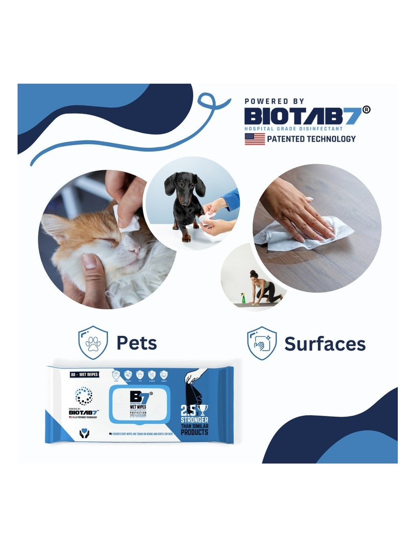 Generic B7® Pack Of 3 (80×3) Antibacterial Wipes for Kids, Skin, Pets, Personal Hygiene, Surface, and Devices. Pure Water-Based  Kills 99.999% of Germs in 60 Seconds.  - Image 2