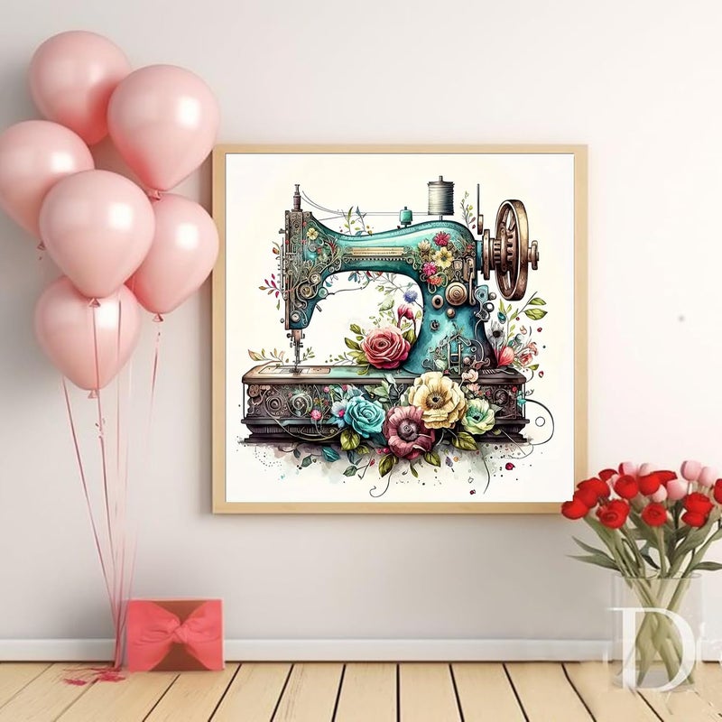 KTHOFCY 5D DIY Diamond Painting Kits for Adults, Sewing Machine and Flowers Full Drill Embroidery Cross Stitch Crystal Rhinestone Paintings Pictures Arts Wall Decor Painting Dots Kits 11.8X11.8 inch - Image 2