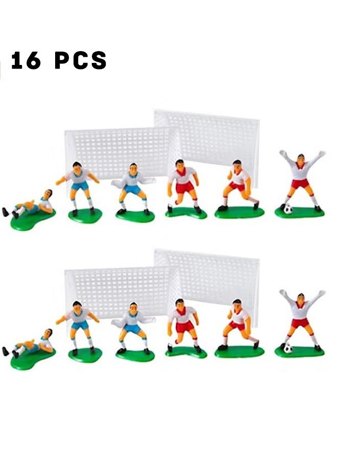 الضفدع الحقيقي أغطية كعكة كرة القدم - 16 قطعة من لاعبي كرة القدم المصغرة وتماثيل المناظر الطبيعية الصغيرة للحفلات وأعياد ميلاد الأولاد ومستلزمات الحفلات الرياضية - Image 1
