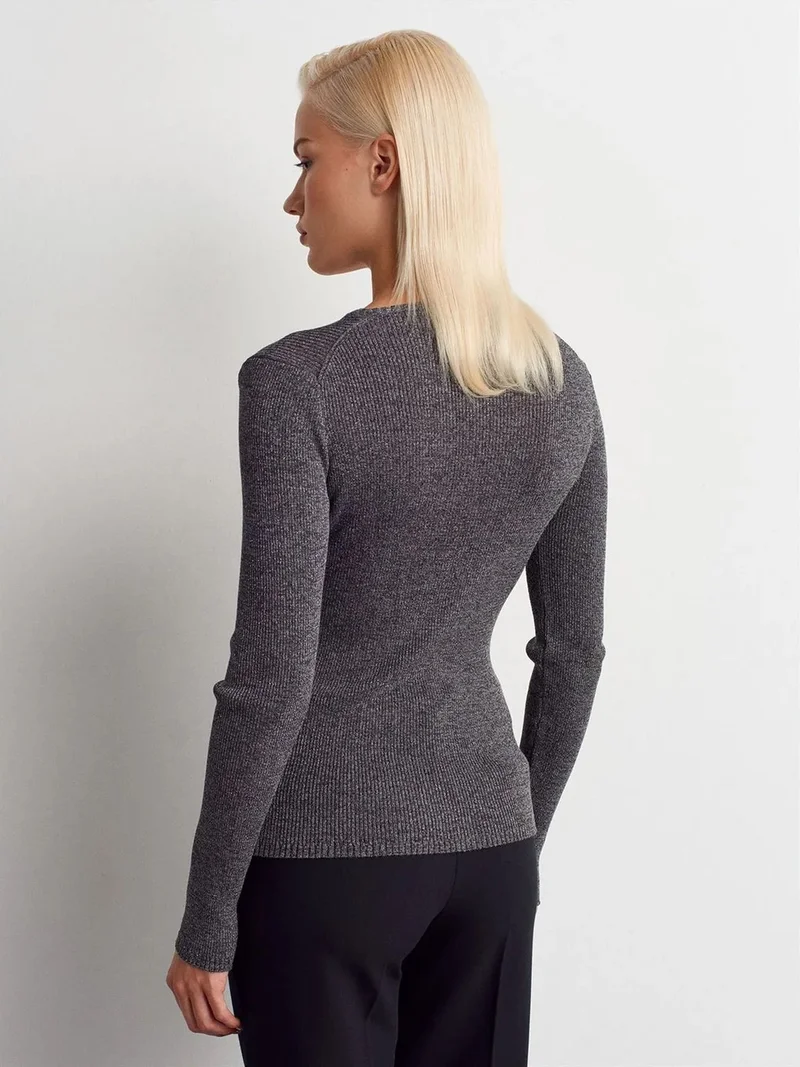 ديلفين Dilvin Women's Slim Fit V-Neck Ribbed Sweater