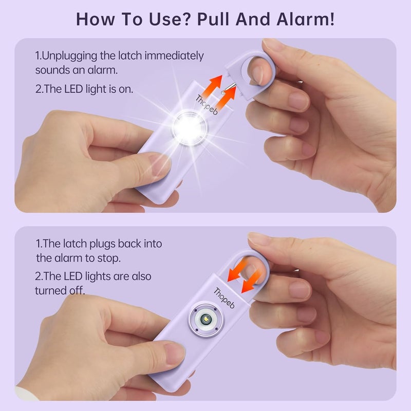Thopeb –The Original Personal Safety Alarm for Women Self Defense – Elders & Kids Self Defense Keychain Siren – 135dB Loud Siren Bird Sound – Cute Key Chains Protection (Purple) - Image 2