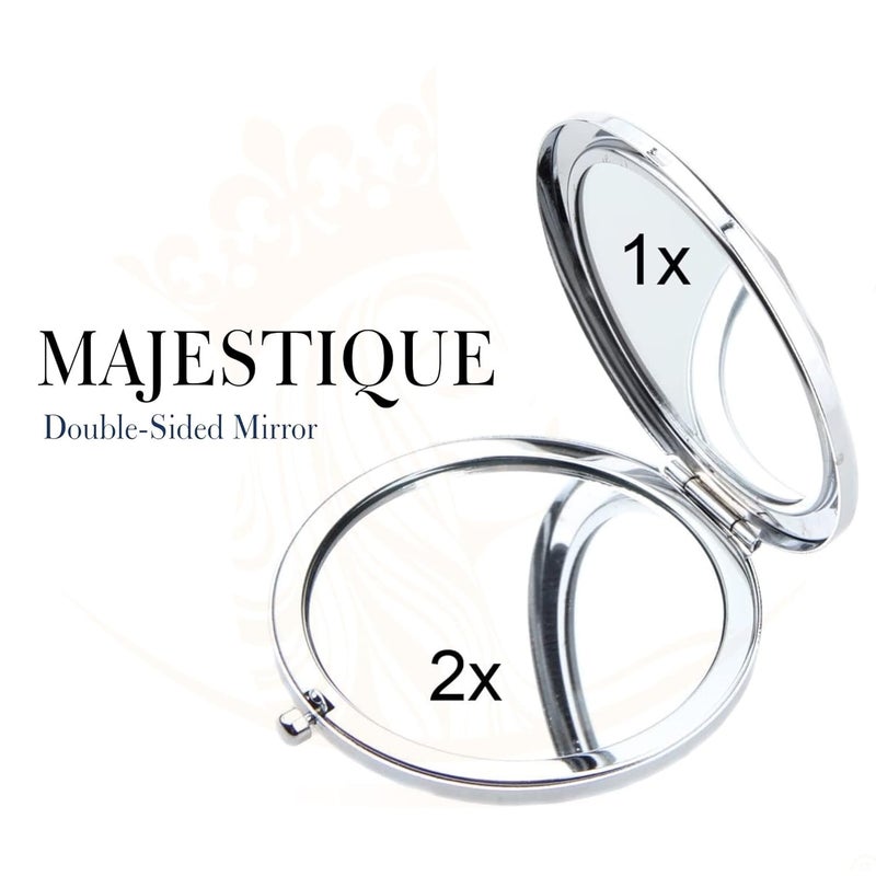 MAJESTIQUE MAJESTIQUE 2 Shape Round and Square Compact Mirror for Girls and Women Mini Mix Glitter 1X2X Magnifying Diamond Metal Pocket Makeup Mirror Small Mirror Color May Very  - Image 2