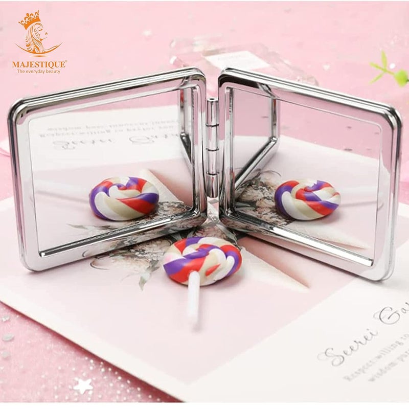 MAJESTIQUE MAJESTIQUE 2 Shape Round and Square Compact Mirror for Girls and Women Mini Mix Glitter 1X2X Magnifying Diamond Metal Pocket Makeup Mirror Small Mirror Color May Very  - Image 5