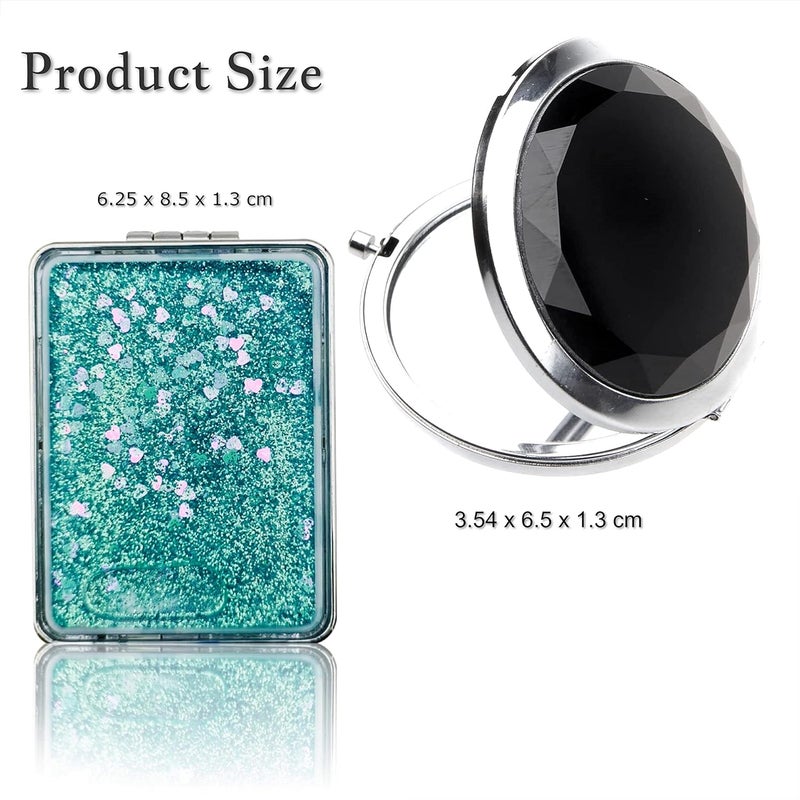 MAJESTIQUE MAJESTIQUE 2 Shape Round and Square Compact Mirror for Girls and Women Mini Mix Glitter 1X2X Magnifying Diamond Metal Pocket Makeup Mirror Small Mirror Color May Very  - Image 4