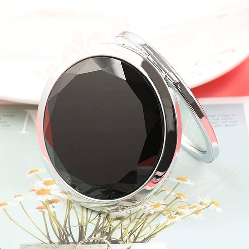 MAJESTIQUE MAJESTIQUE 2 Shape Round and Square Compact Mirror for Girls and Women Mini Mix Glitter 1X2X Magnifying Diamond Metal Pocket Makeup Mirror Small Mirror Color May Very  - Image 3