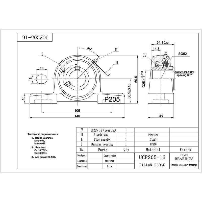 PGN Bearings PGN UCP205-16 Pillow Block Bearing - Pack of 2 Mounted Chrome Steel Bearings with 1" Bore - Self Alignment - Image 2