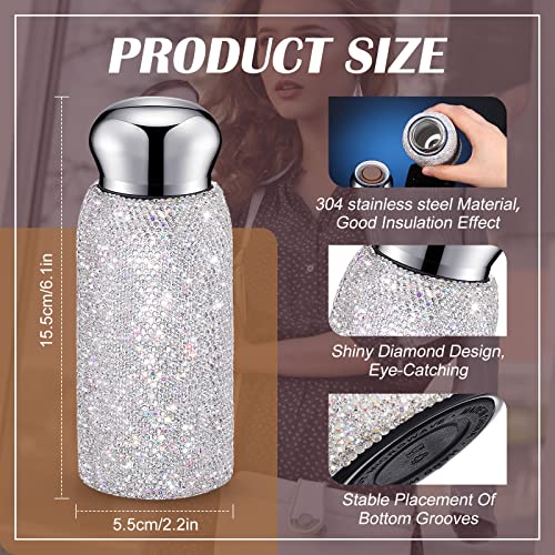 Vesici Rhinestone Water Bottle, Bling Diamond Water Bottle for Women Stainless Steel Thermal Cup Glitter Refillable Insulated Cup for Women Gifts, 260 ml(White) - Image 2