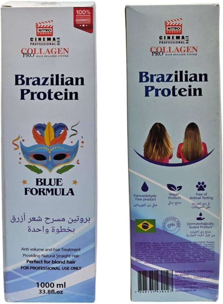 Professional Collagen Pro Brazilian Protein Hair Treatment Formula, Blue, 1000ml