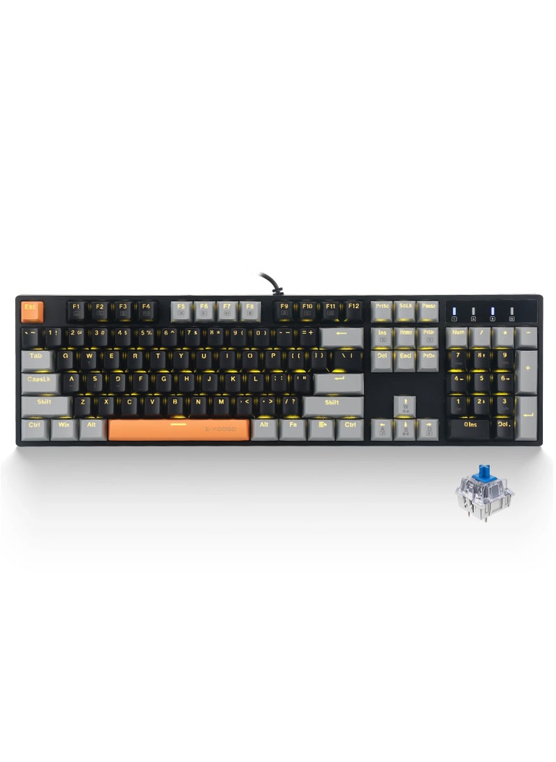 E-YOOSO Z-14 Mechanical Gaming Wired Keyboard,104 Key Blue Switch Full-Size Computer Keyboards for Computer PC Laptop Gamer - Black Grey  - Image 1