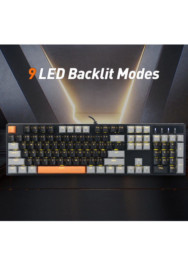 E-YOOSO Z-14 Mechanical Gaming Wired Keyboard,104 Key Blue Switch Full-Size Computer Keyboards for Computer PC Laptop Gamer - Black Grey  - Image 3