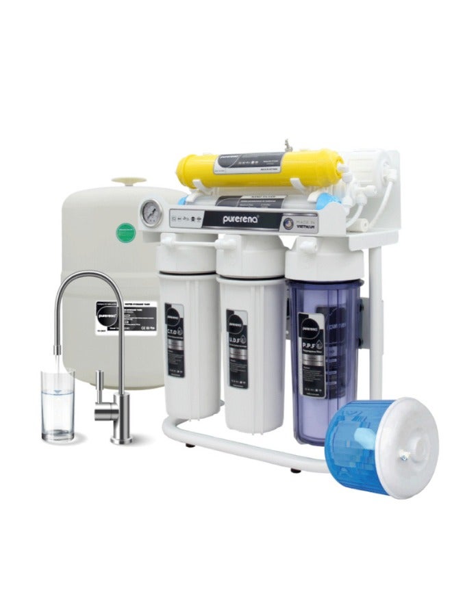 Purerena 7-Stage Water Filter – Vietnamese Made with American Specifications – 100 GPD – Comes with Stand and Pressure Gauge – 370 Liters Daily Production - Image 1