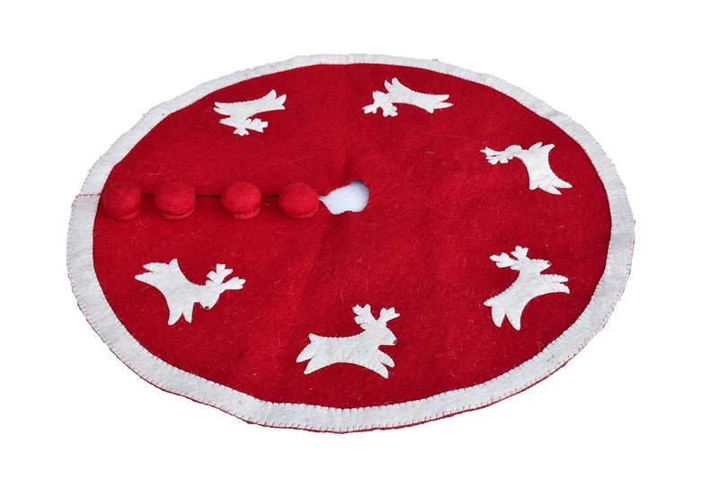 De Kulture Works De Kulture Handmade Premium Wool Felt Christmas Red Tree Skirt Eco Friendly Needle Felted Xmas Tree Decorative Ornament for Home Office Party Holiday Dcor 28x05 DH Inches - Image 2