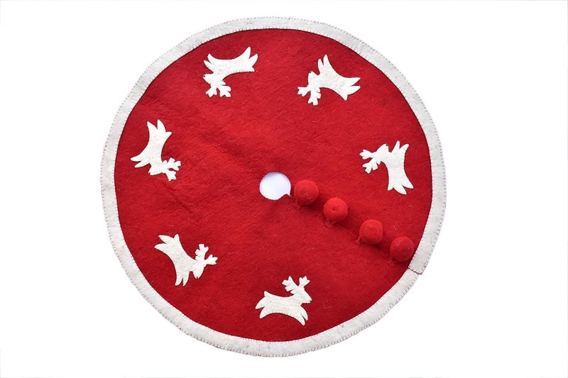 De Kulture Works De Kulture Handmade Premium Wool Felt Christmas Red Tree Skirt Eco Friendly Needle Felted Xmas Tree Decorative Ornament for Home Office Party Holiday Dcor 28x05 DH Inches - Image 1