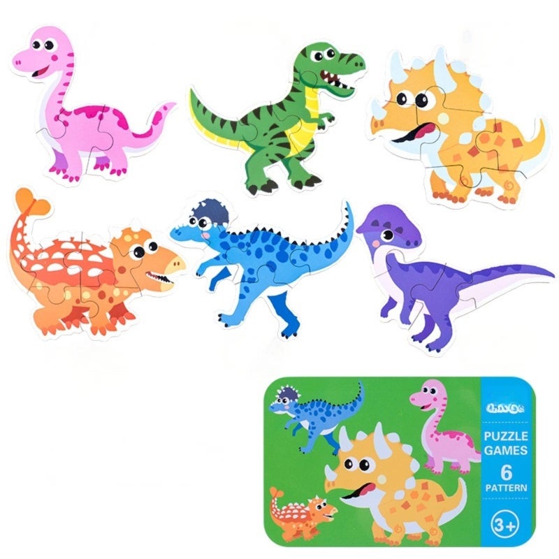 6-In-1 Wooden Kids Puzzle - Portable Design With Colorful Cartoon Animal Themes for Preschool Children Ages 3 To 6 Early Education & Cognitive Development - Image 1