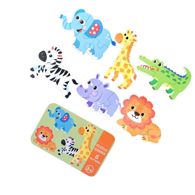 6-In-1 Wooden Kids Puzzle - Portable Design With Colorful Cartoon Animal Themes for Preschool Children Ages 3 To 6 Early Education & Cognitive Development - Image 2