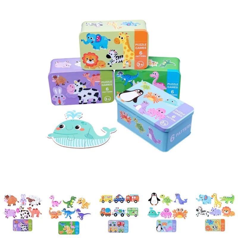 6-In-1 Wooden Kids Puzzle - Portable Design With Colorful Cartoon Animal Themes for Preschool Children Ages 3 To 6 Early Education & Cognitive Development - Image 5
