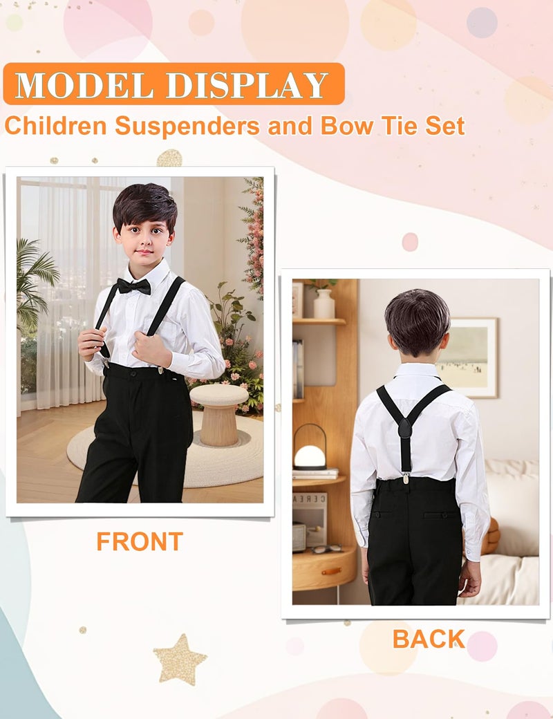 Hanerdun Kids Suspender Bowtie Sets Adjustable Suspender With Bow Ties Gift Idea For Boys And Girls, Beige, One Size - Image 4
