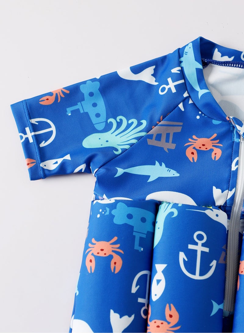 Y&D Kids Baby One-Piece Floatation Swimsuit Float Suit with Adjustable Buoyancy Bathing Cartoon Short Sleeve Swimwear Jumpsuit - Image 3