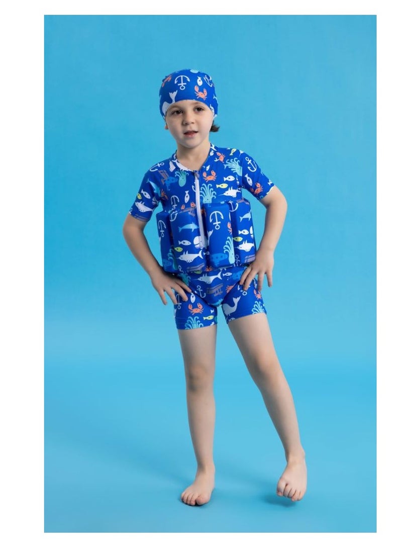 Y&D Kids Baby One-Piece Floatation Swimsuit Float Suit with Adjustable Buoyancy Bathing Cartoon Short Sleeve Swimwear Jumpsuit - Image 4