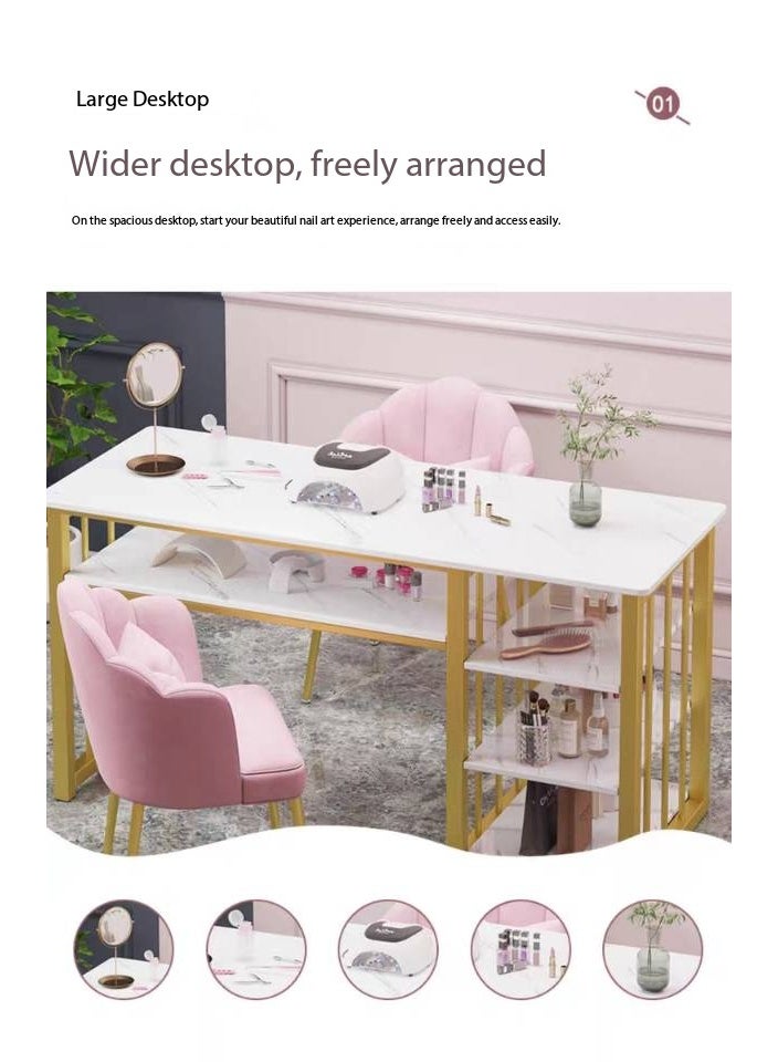 مكتب الأظافر مع التخزين - طاولة الفراغ الرخامية ذات الدرج الثلاثة. محطة عمل مانيكير صالون مع رف مفتوح. مكتب ماكياج للمنزل / استوديو التجميل (YN128) - Image 5