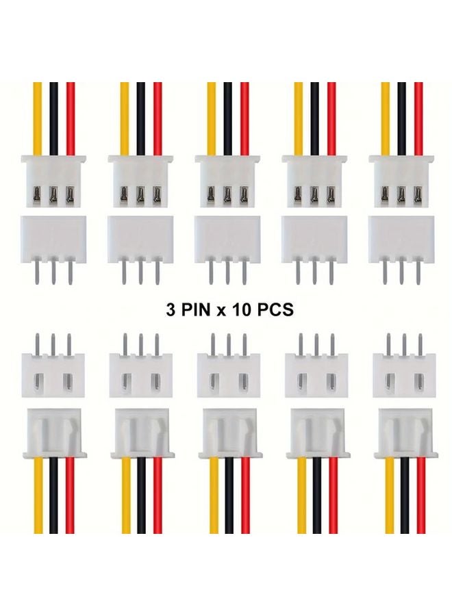 JST XH 2.54mm 3Pin Connector Kit 10 Pairs With 200mm Flat Wire Cable 26AWG - Image 1