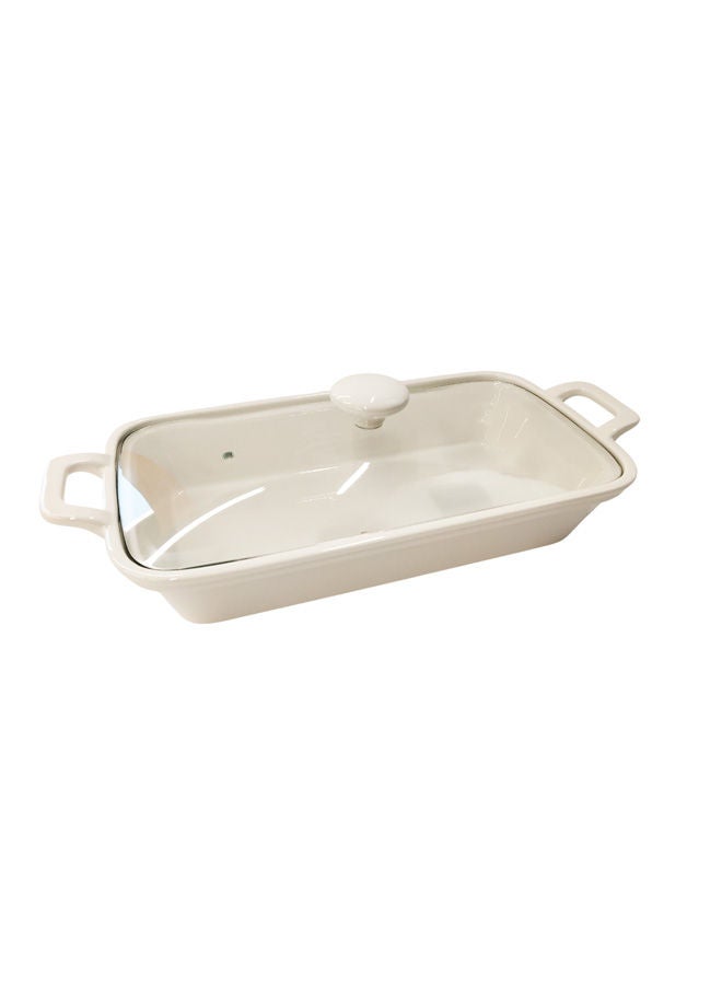 Dove Porcelain Rectangular Baking Dish with Glass Lid White 14.5 inch - Image 3