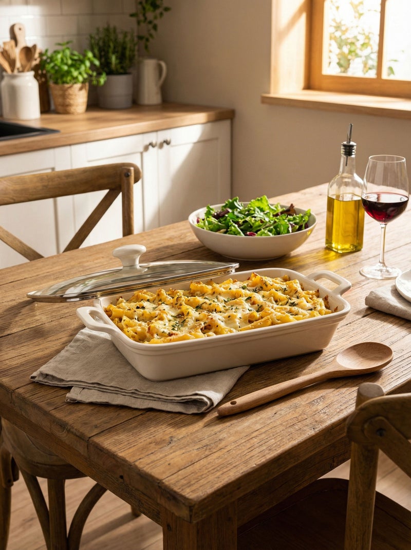 Dove Porcelain Rectangular Baking Dish with Glass Lid White 14.5 inch - Image 2