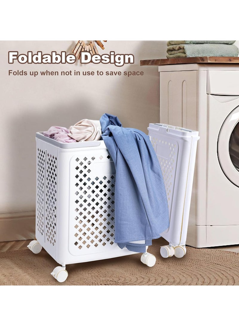 Beauenty Laundry Basket, Plastic Folding Laundry Hampers With Wheels, 50L Collapsible Laundry Baskets With Handles, Rolling Laundry Hamper With Breathable, Easy to  - Image 3